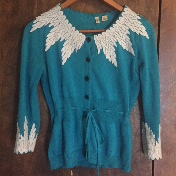 Anthropologie Sweaters - Vintage Anthro Moth Wisteria embroidered sweater S